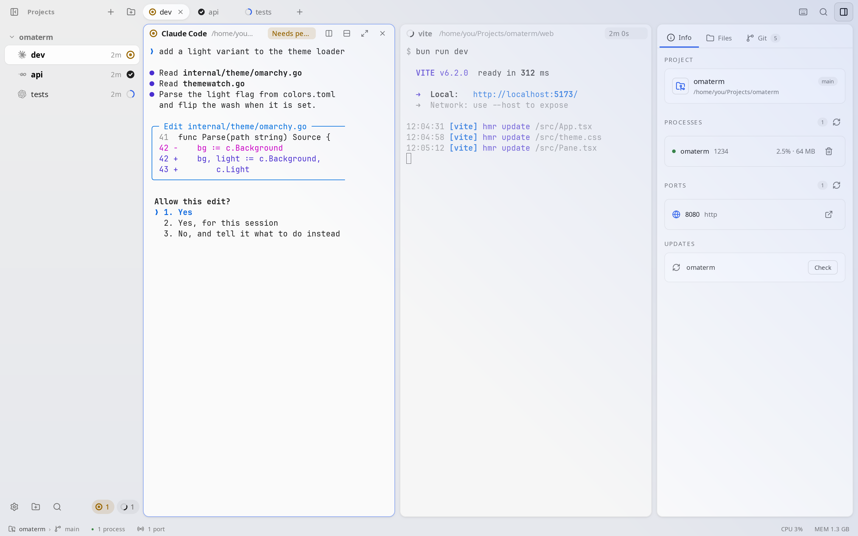 omaterm in a light theme