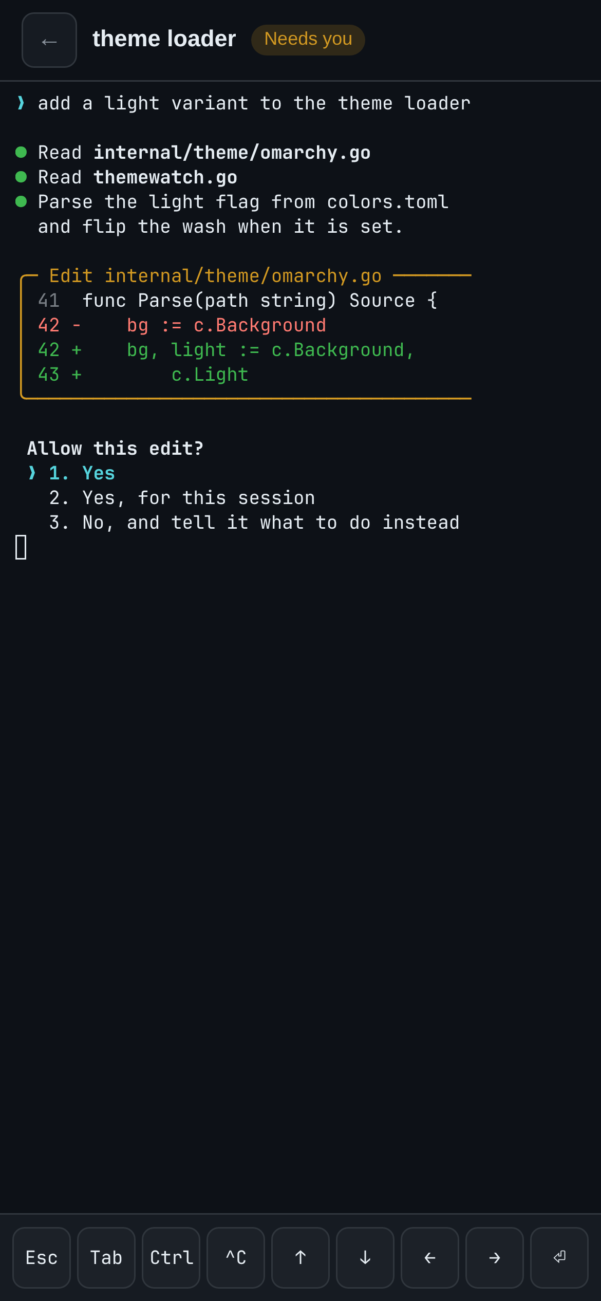 Web access on a phone: a session&rsquo;s terminal with a key bar